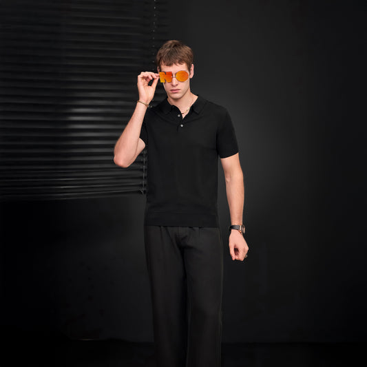 Everyday Luxe Knit Polo BLACK