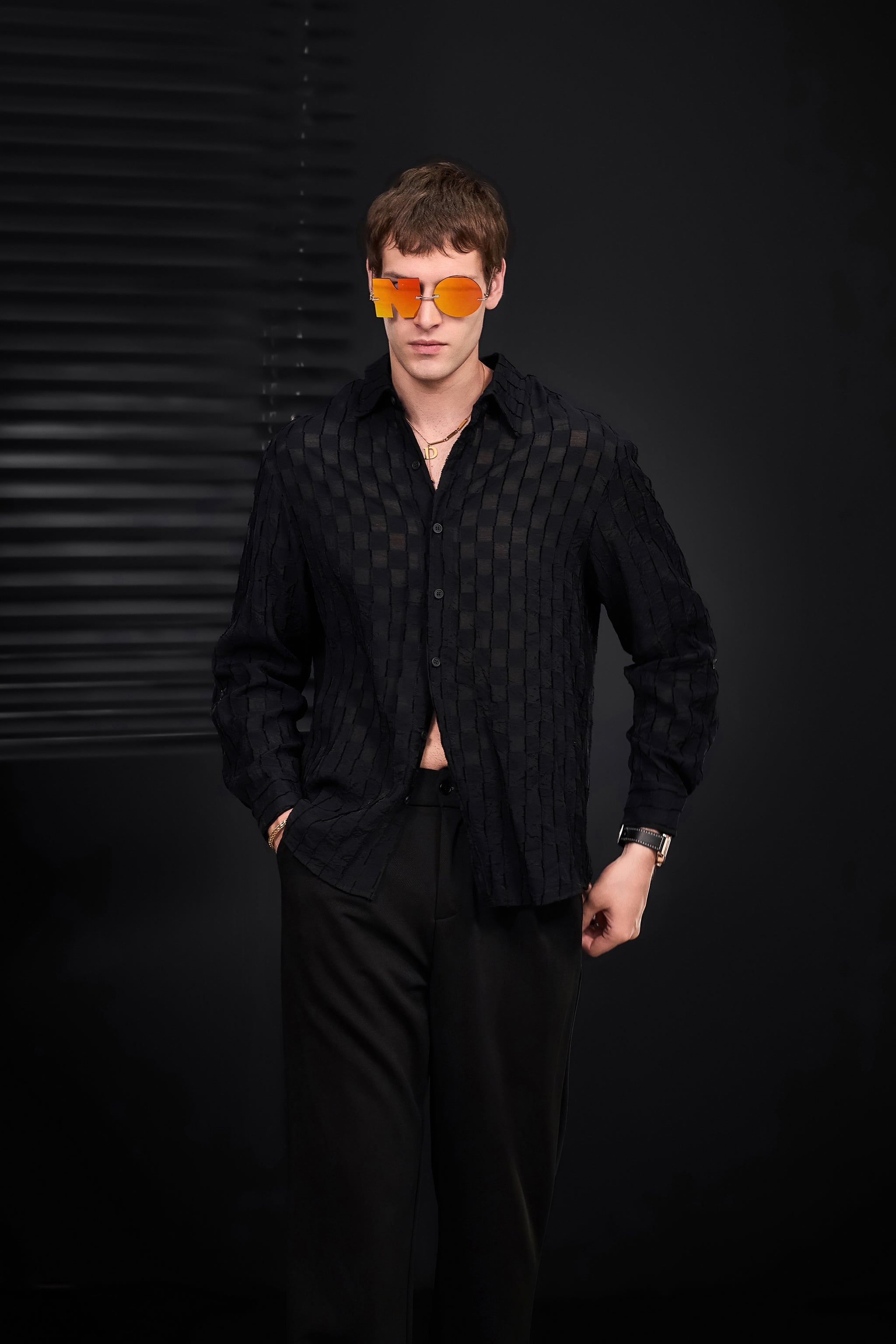 Haven Textured Long Sleeve Shirt BLACK