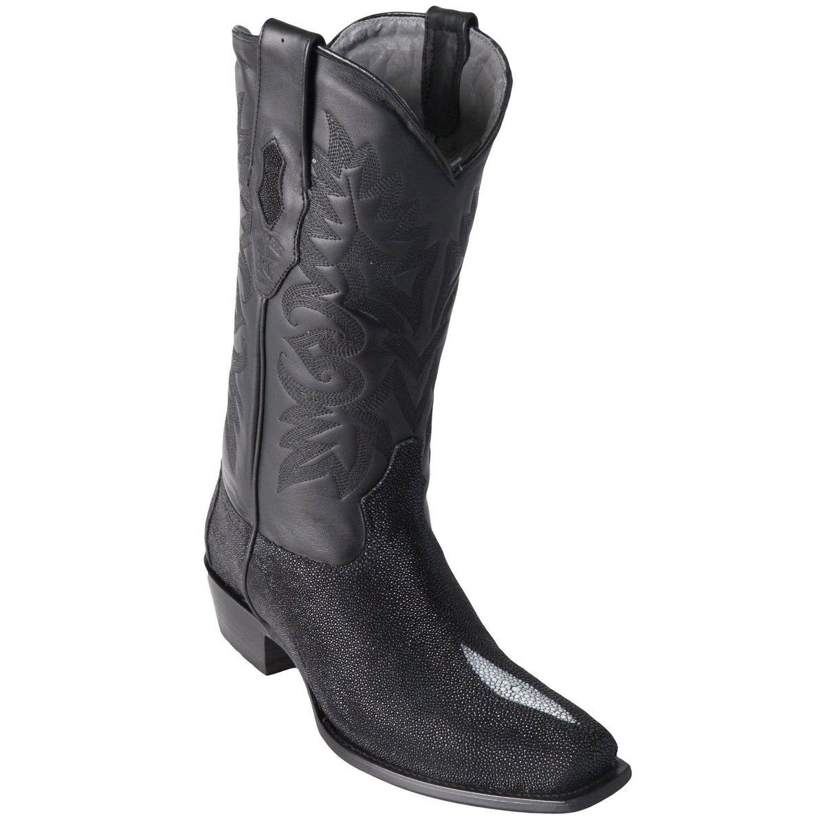 Los Altos Black Single Stone Stingray Square 7-Toe Cowboy Boots - Dudes Boutique