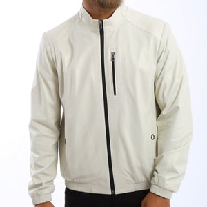 Kashani Men's Reversible Perforated Leather & Printed Bomber Jacket - White & Navy - Dudes Boutique