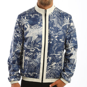Kashani Men's Reversible Perforated Leather & Printed Bomber Jacket - White & Navy - Dudes Boutique