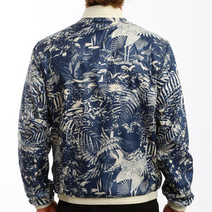 Kashani Men's Reversible Perforated Leather & Printed Bomber Jacket - White & Navy - Dudes Boutique