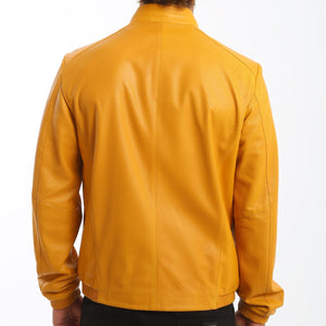 Kashani Men's Mustard Yellow Perforated Leather Reversible Bomber Jacket - Dudes Boutique