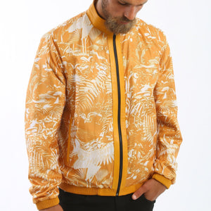 Kashani Men's Mustard Yellow Perforated Leather Reversible Bomber Jacket - Dudes Boutique