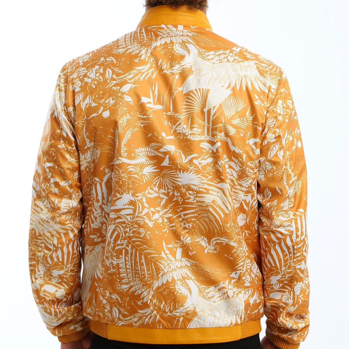 Kashani Men's Mustard Yellow Perforated Leather Reversible Bomber Jacket - Dudes Boutique