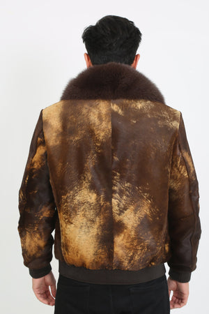 Kashani Brown Cavallino Pony Hair Bomber Jacket with Detachable Fox Fur Collar - Dudes Boutique