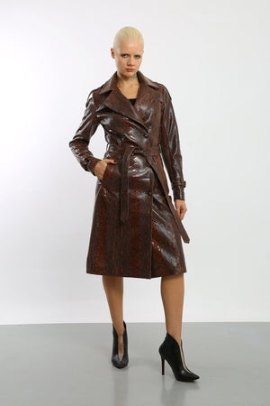 Kashani Women's Brown Python Trench Coat - Dudes Boutique
