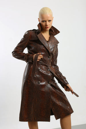 Kashani Women's Brown Python Trench Coat - Dudes Boutique