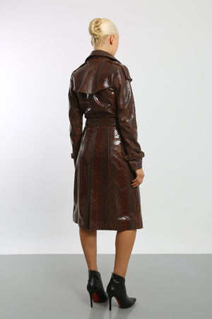 Kashani Women's Brown Python Trench Coat - Dudes Boutique