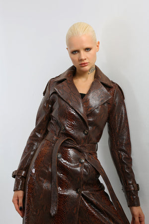 Kashani Women's Brown Python Trench Coat - Dudes Boutique
