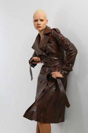 Kashani Women's Brown Python Trench Coat - Dudes Boutique