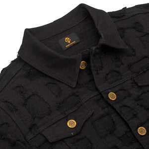 Patchwork Distressed Denim Jacket + Jeans SET - BLACK - Dudes Boutique