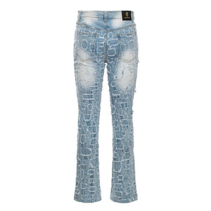Patchwork Distressed Denim Jacket + Jeans SET - LIGHT BLUE - Dudes Boutique