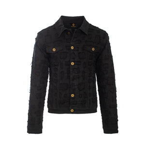 Patchwork Distressed Denim Jacket + Jeans SET - BLACK - Dudes Boutique