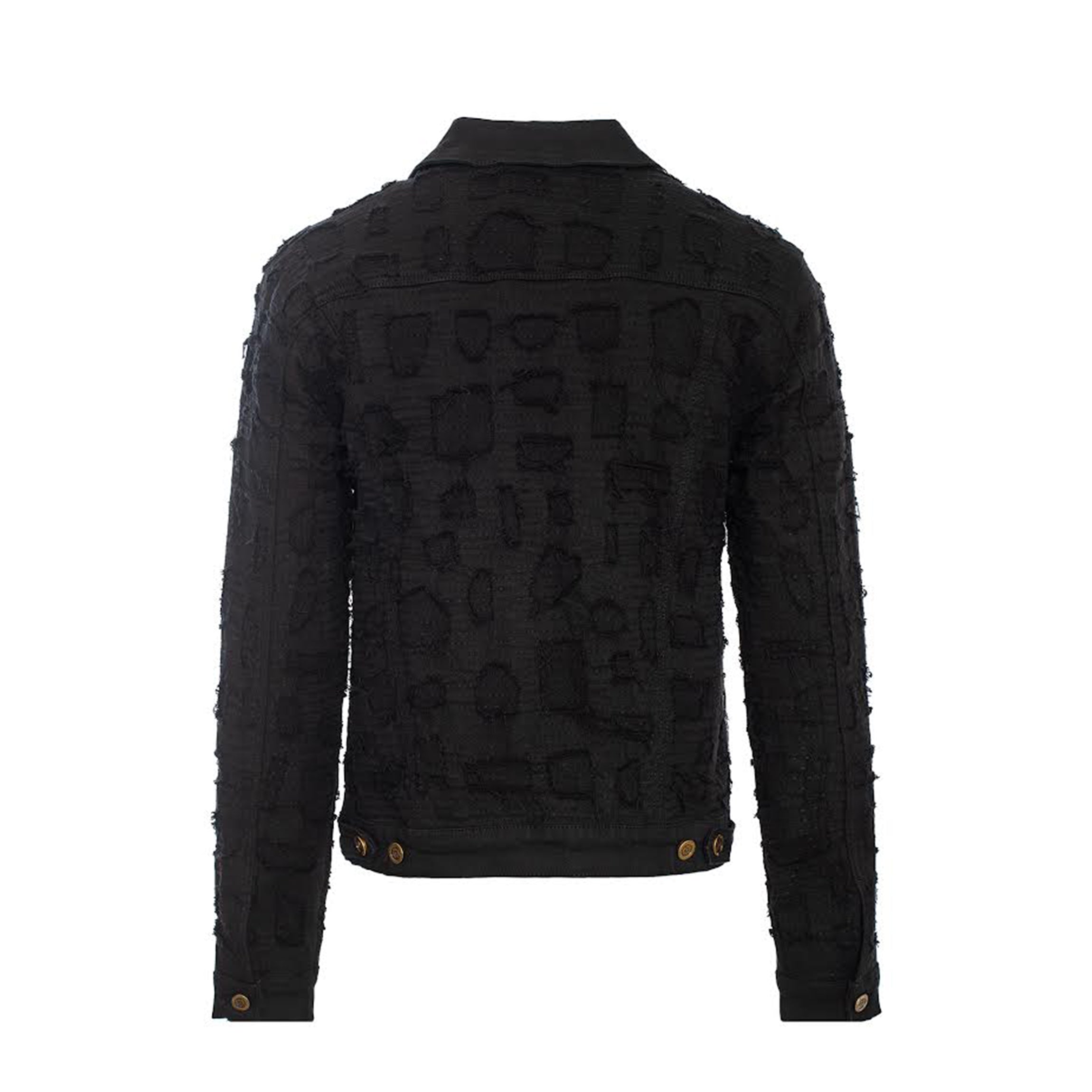 Patchwork Distressed Denim Jacket - CENTURY PENTHOUSE BLACK