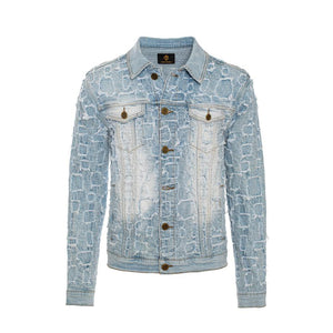 Patchwork Distressed Denim Jacket + Jeans SET - LIGHT BLUE - Dudes Boutique