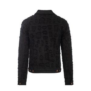 Patchwork Distressed Denim Jacket + Jeans SET - BLACK - Dudes Boutique