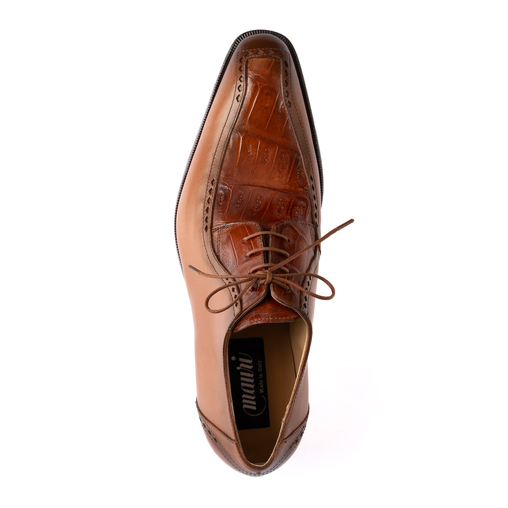 Mauri 1057 Alessi Calfskin & Baby Crocodile Derby Cognac