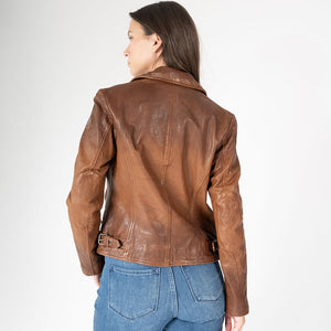 Mauritius Women's Naila RF Leather Jacket, Golden Brown - Dudes Boutique