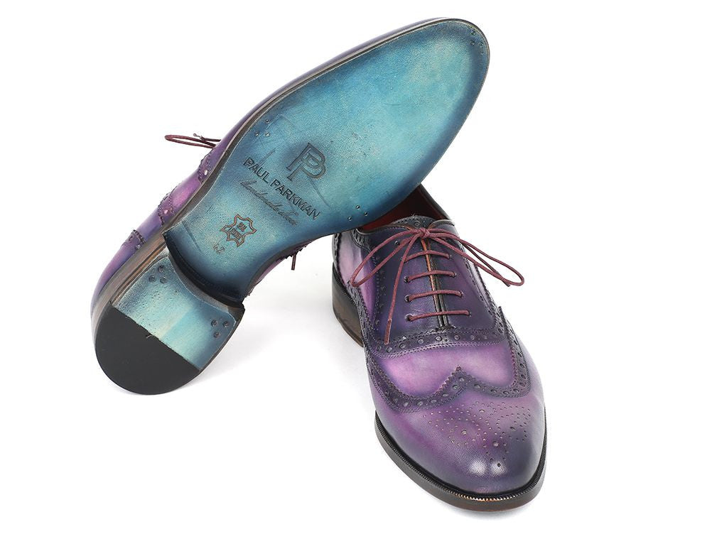 Paul Parkman Wingtip Oxfords Purple & Navy Handpainted Calfskin