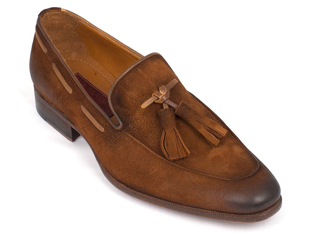 Paul Parkman Men's Tassel Loafer Brown Antique Suede Shoes