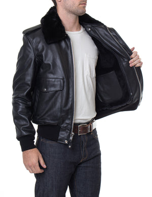 Schott 184SM Men's A-2 Naked Cowhide Leather Flight Jacket - Black - Dudes Boutique