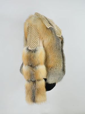 Kashani Ladies Golden Island Fox Fur Studded Biker Jacket - Dudes Boutique