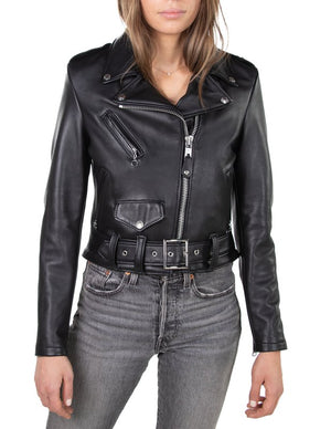 Schott 218W Women's Cropped Perfecto in Lambskin Leather Jacket - Dudes Boutique