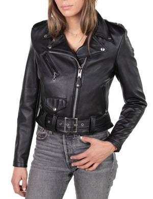 Schott 218W Women's Cropped Perfecto in Lambskin Leather Jacket - Dudes Boutique