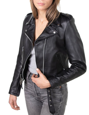 Schott 218W Women's Cropped Perfecto in Lambskin Leather Jacket - Dudes Boutique