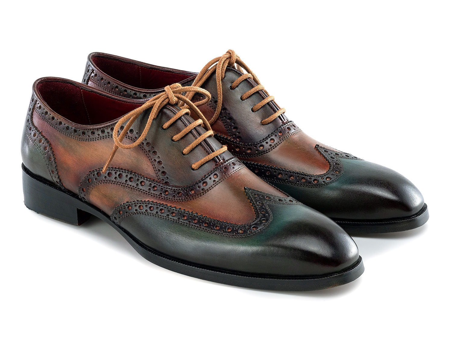 Paul Parkman Wingtip Oxfords Green Hand-painted Calfskin