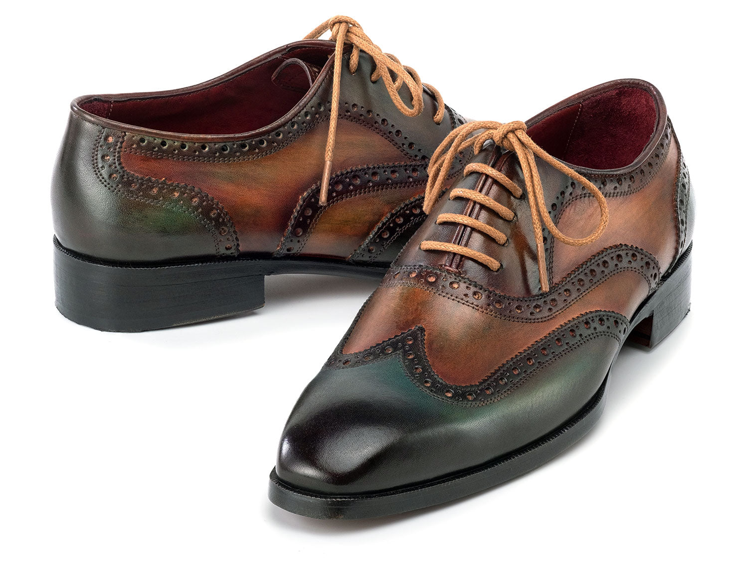 Paul Parkman Wingtip Oxfords Green Hand-painted Calfskin