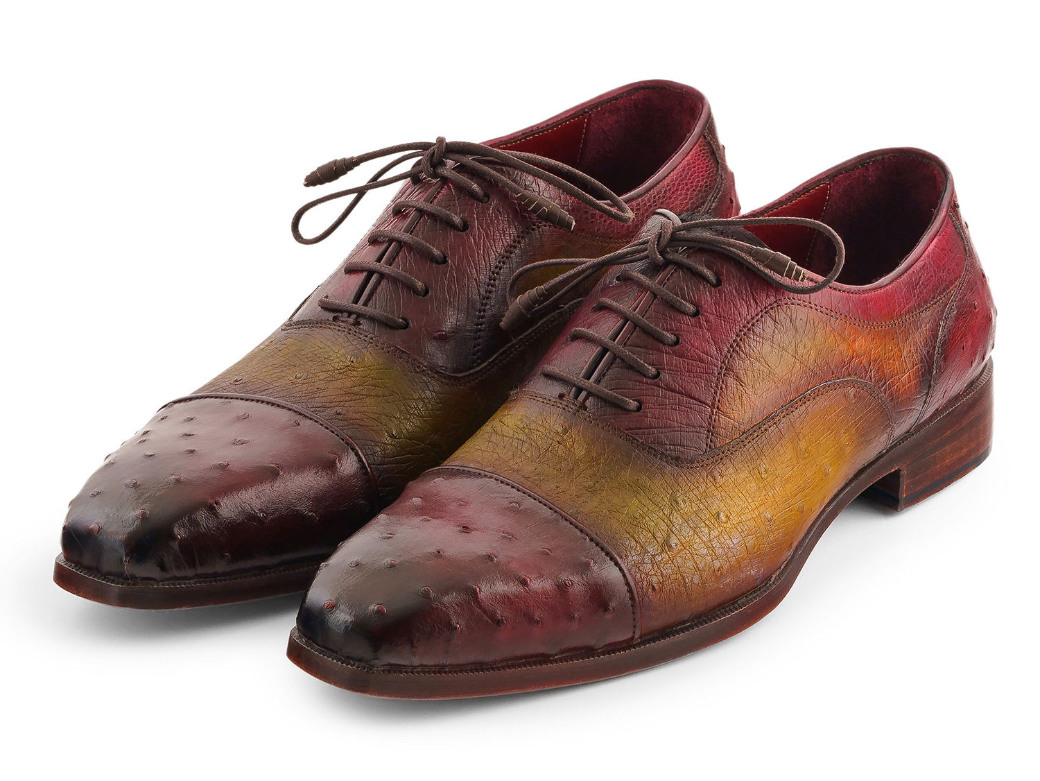 Paul Parkman Men's Genuine Ostrich Captoe Oxfords Green & Burgundy
