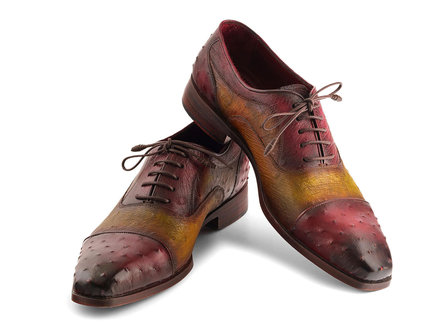 Paul Parkman Men's Genuine Ostrich Captoe Oxfords Green & Burgundy