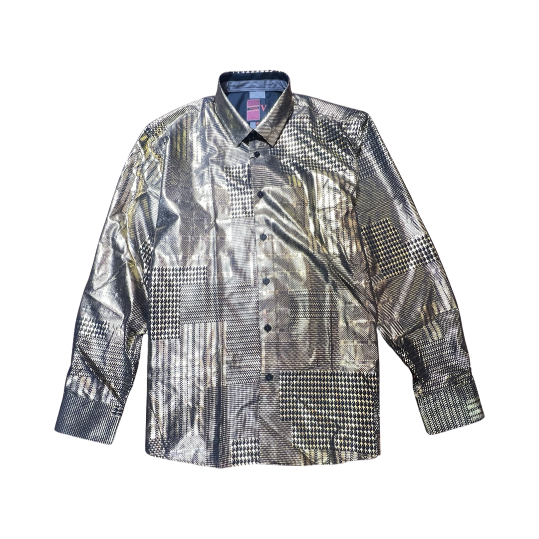 Vassari Black & Gold Geometric Button Up Shirt - Dudes Boutique