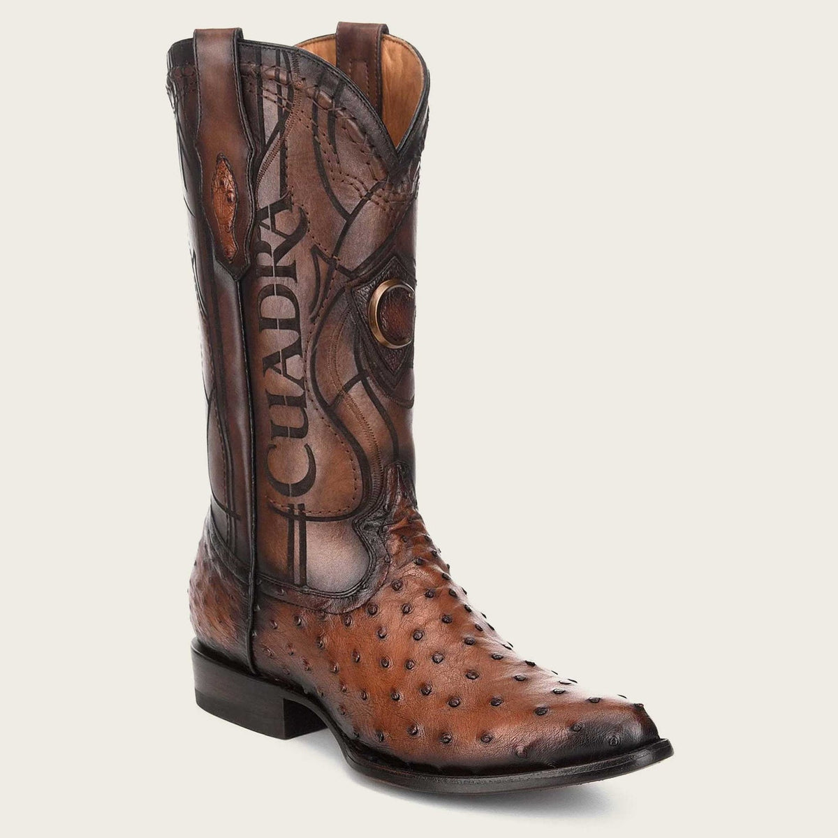 Cuadra Engraved Brown Ostrich Quill Western Boots - Dudes Boutique