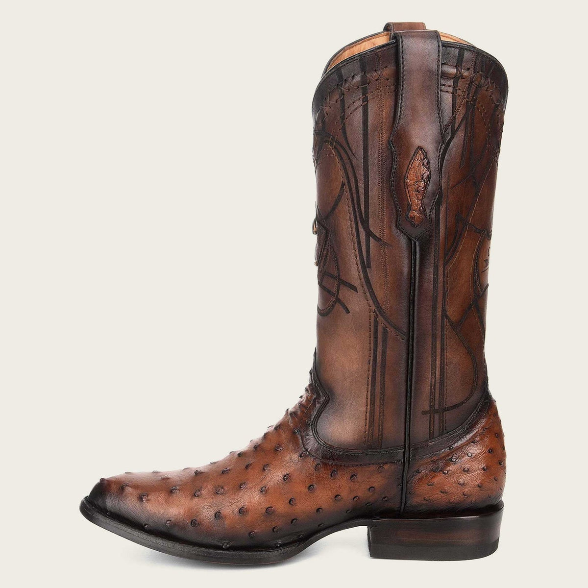 Cuadra Engraved Brown Ostrich Quill Western Boots - Dudes Boutique