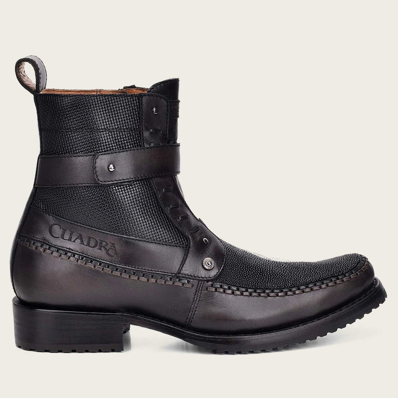 Cuadra Men's Gray Handwoven Leather Stingray Ankle Boots - Dudes Boutique