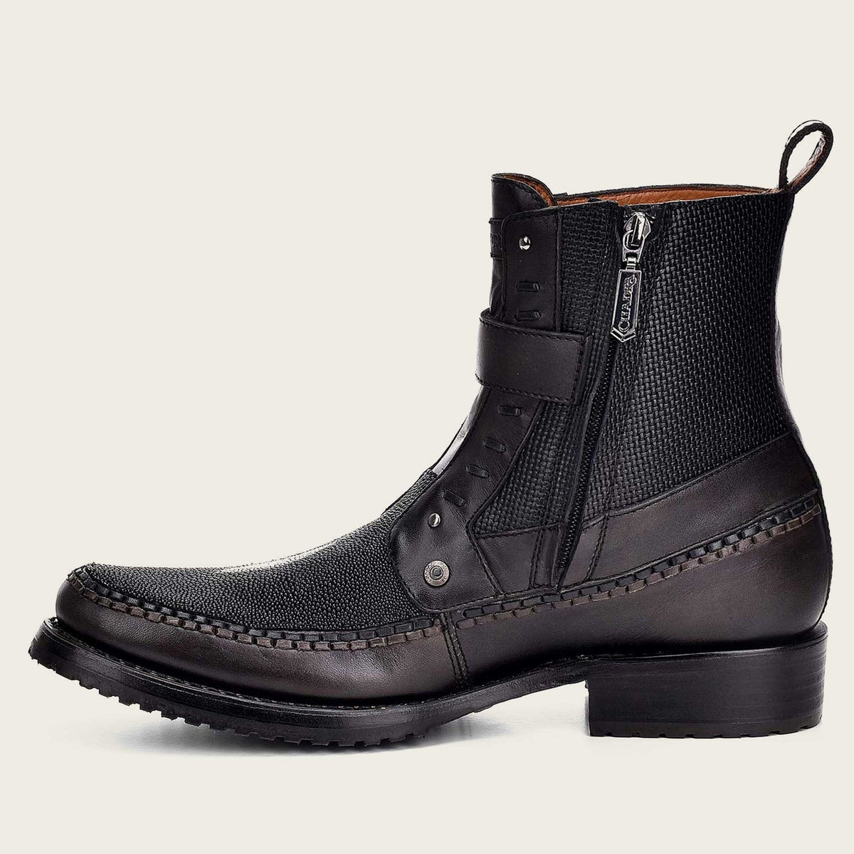 Cuadra Men's Gray Handwoven Leather Stingray Ankle Boots - Dudes Boutique