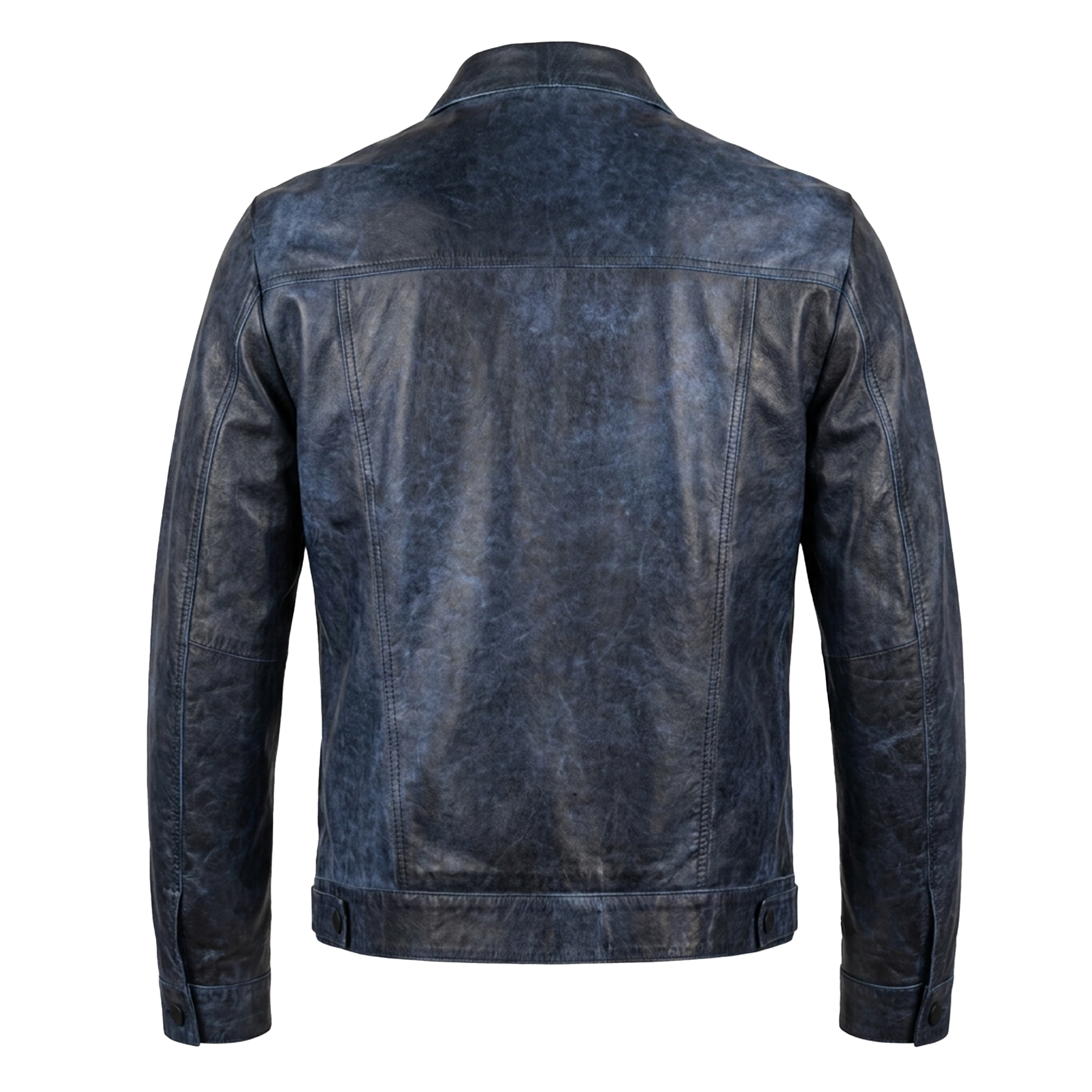 Kashani ID Distressed Blue Lightweight Leather Trucker Jacket