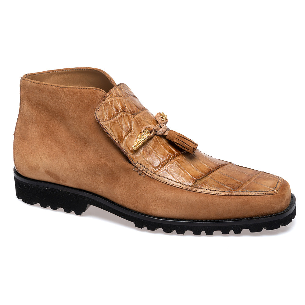 Mauri 3045/4 Suede / Alligator Hand Painted Slip On Ankle Boots Brandy