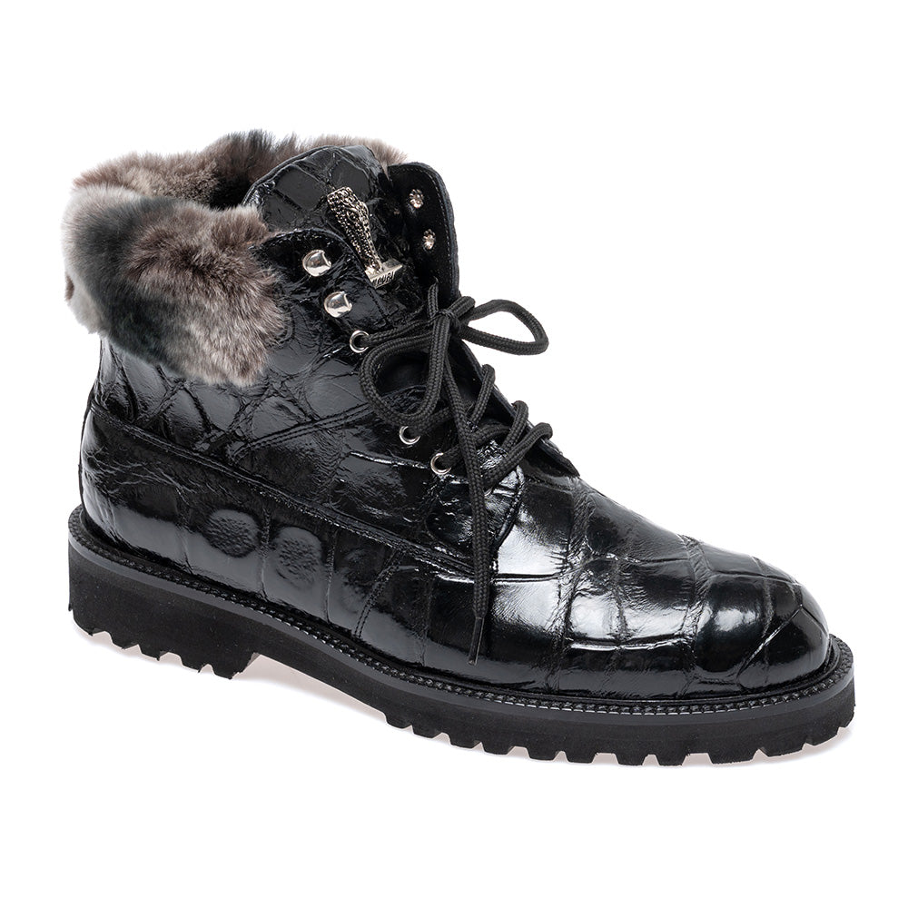 Mauri 3240/4 Black / Grey Alligator & Rex Rabbit Lace Up Boots