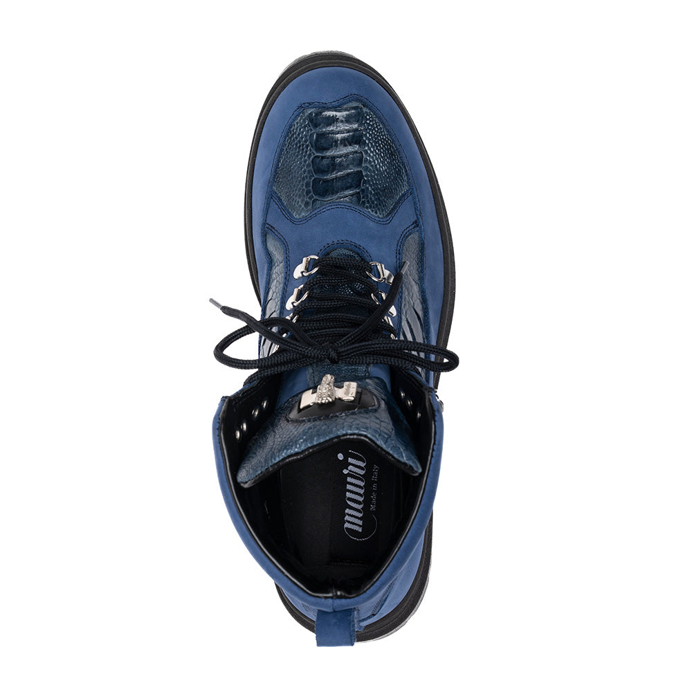 Mauri 3259 Nabuk & Ostrich Leg Lace Up Boot Indigo / Caribbean Blue