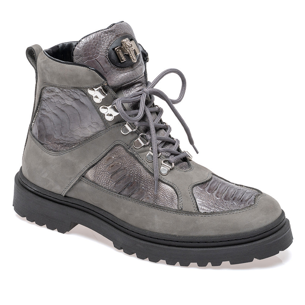 Mauri 3259 Nabuk & Ostrich Leg Lace Up Boot Light Grey