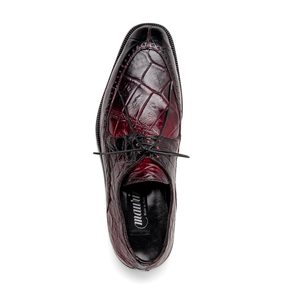 Mauri 3287 Alligator Derby Shoes Ruby Red / Dirty Black - Dudes Boutique