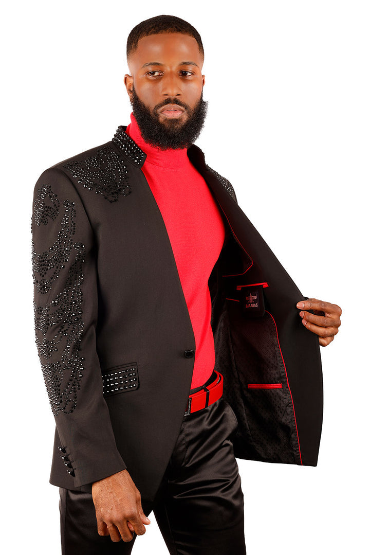 Barabas Elite Black FORMALITY DRAPE Crystal Blazer - Dudes Boutique