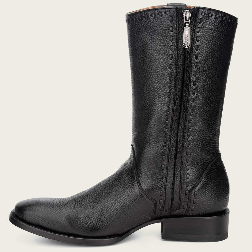 Cuadra Engraved Black Deer Leather Cowboy Boots - Dudes Boutique