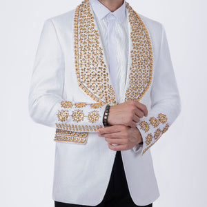 Barabas Elite White POSITIVE ARTISTIC Crystal Blazer - Dudes Boutique