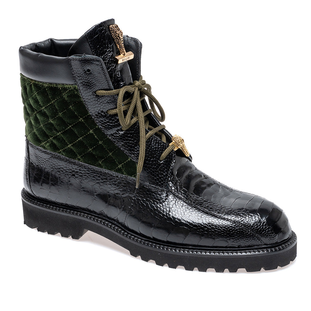 Mauri 4949/3 Ostrich Leg / Quilted Velvet / Calf Boots Black/Money Green