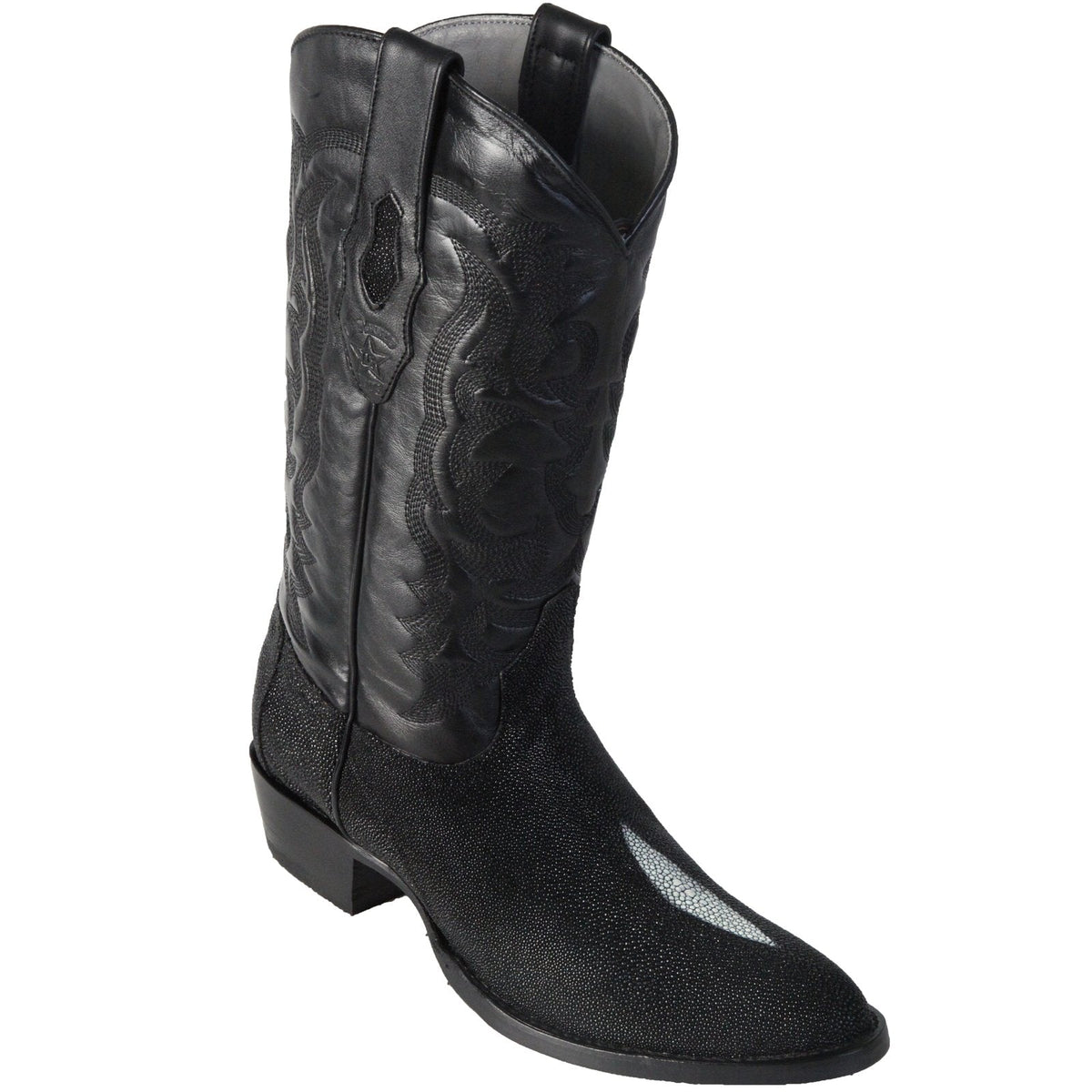 Los Altos Single Stone Stingray R-Toe Black Cowboy Boots - Dudes Boutique